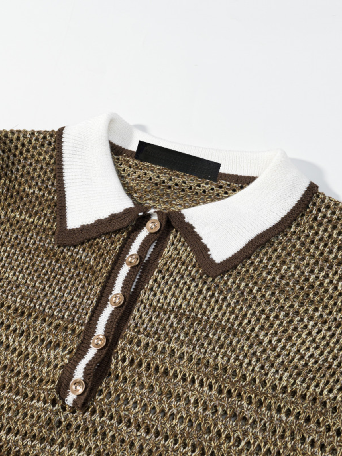 Contrast-Collar Pointelle Knit Polo