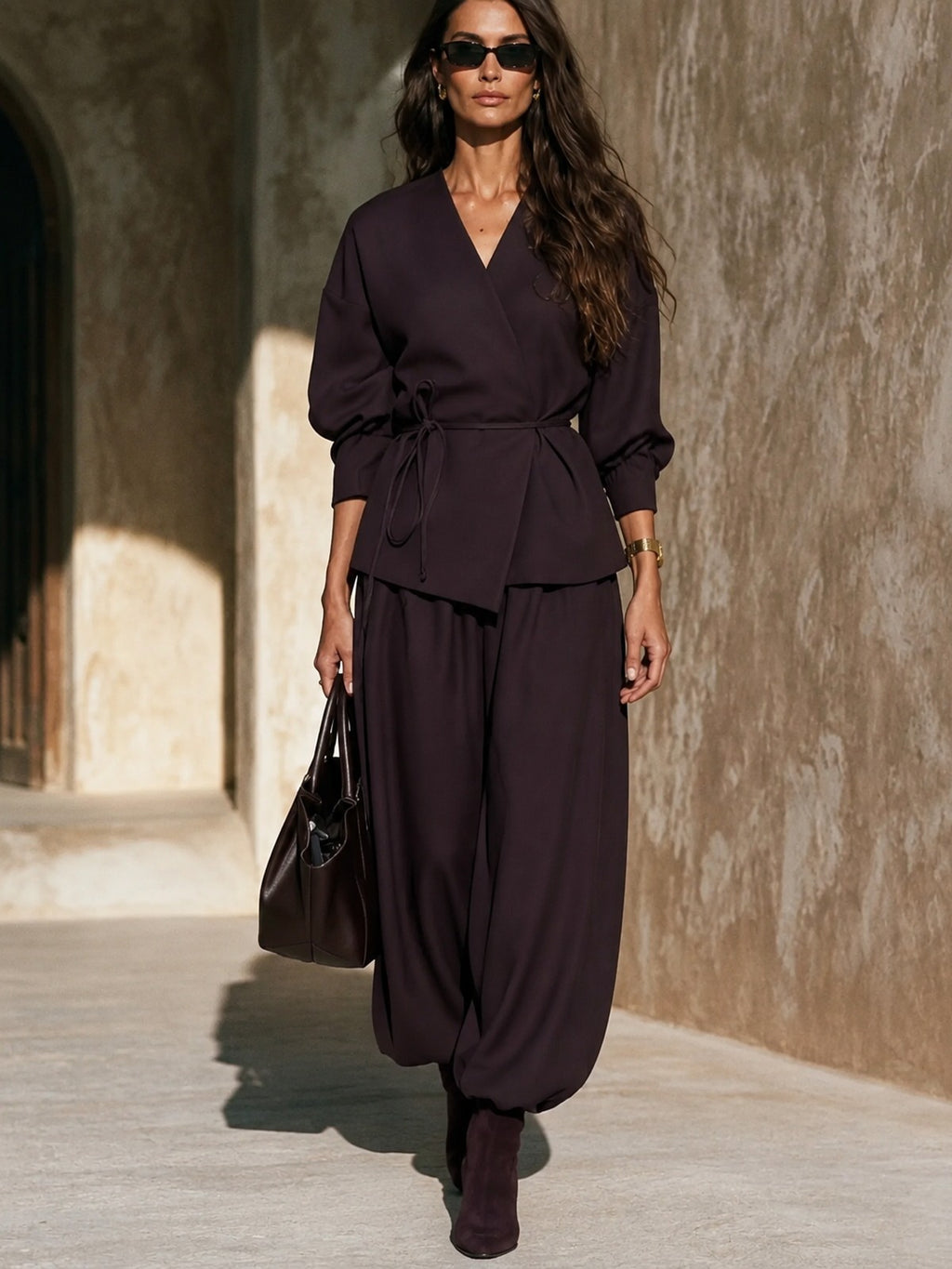 Wrap Top Wide-Leg Pants Set