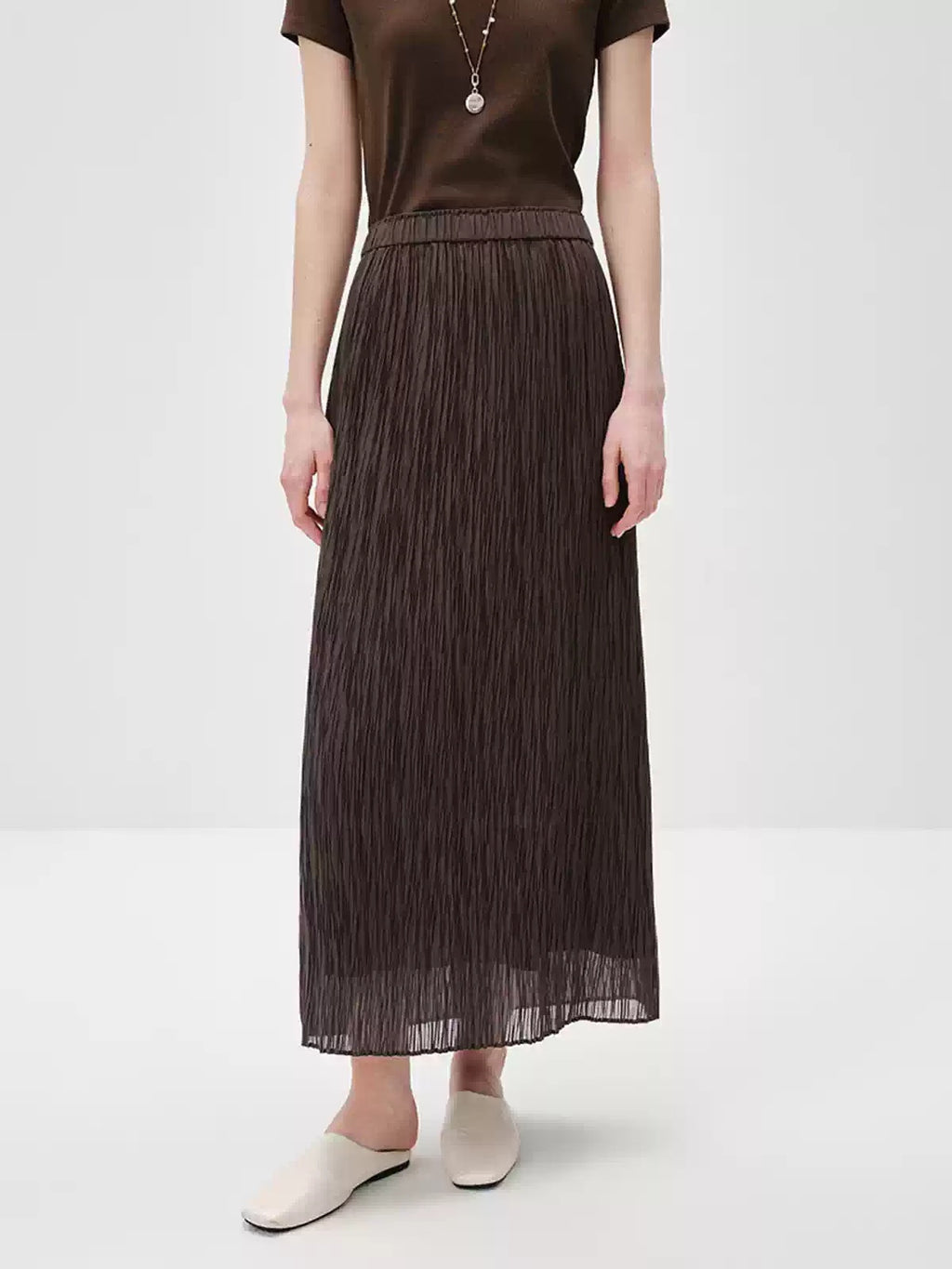 Pleated A-Line Midi Skirt
