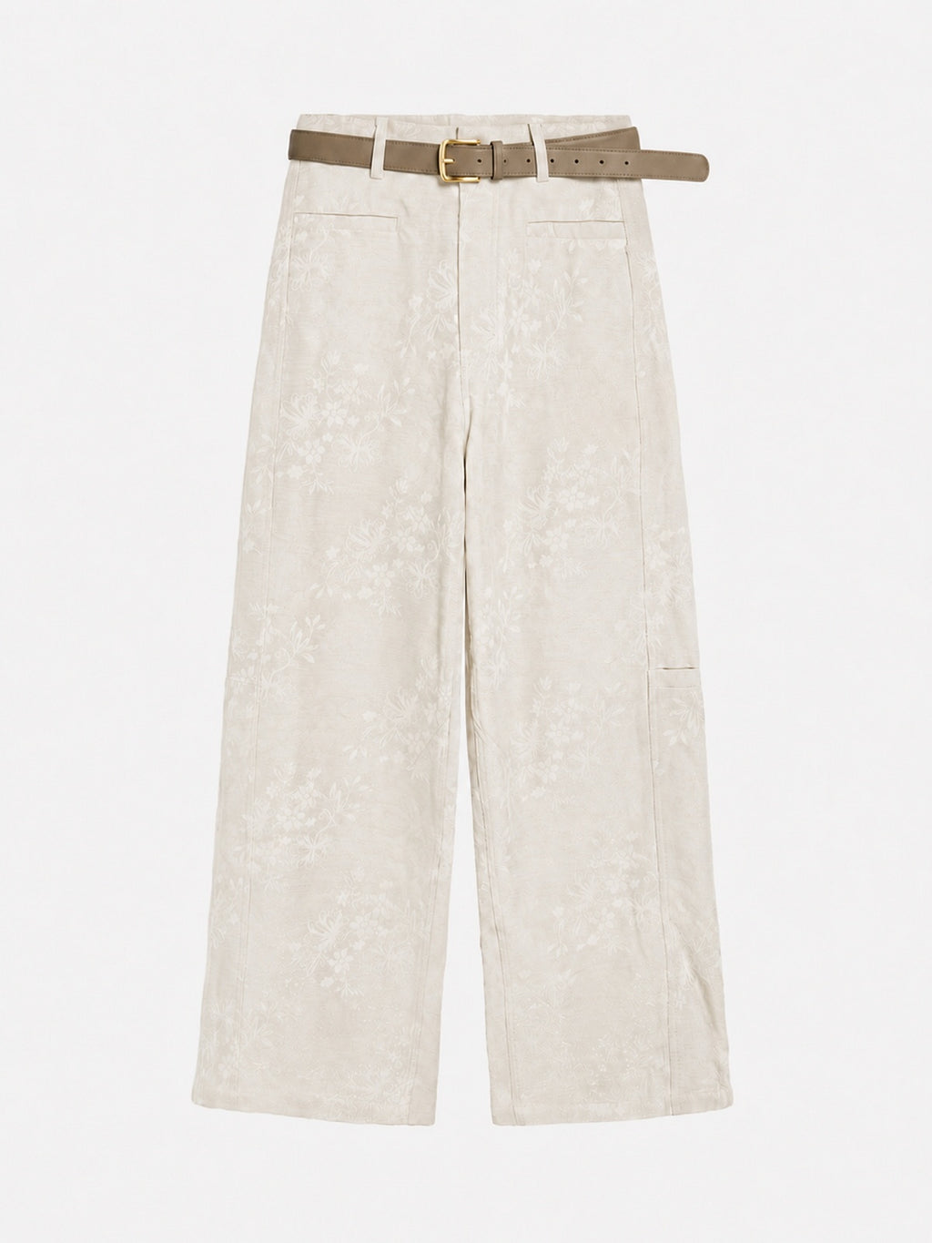 Lurex Floral Jacquard Wide-Leg Pants With Belt