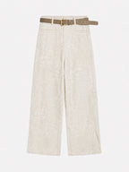 Lurex Floral Jacquard Wide-Leg Pants With Belt