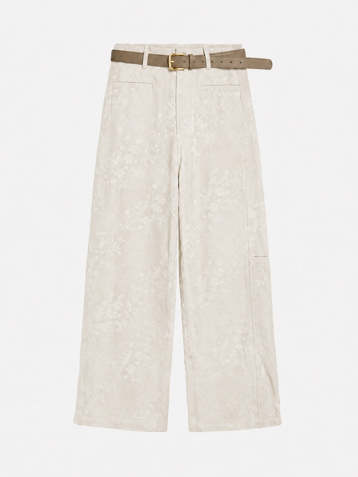 Lurex Floral Jacquard Wide-Leg Pants With Belt