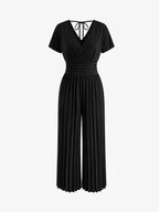 Beige Wrap Front Wide Leg Jumpsuit