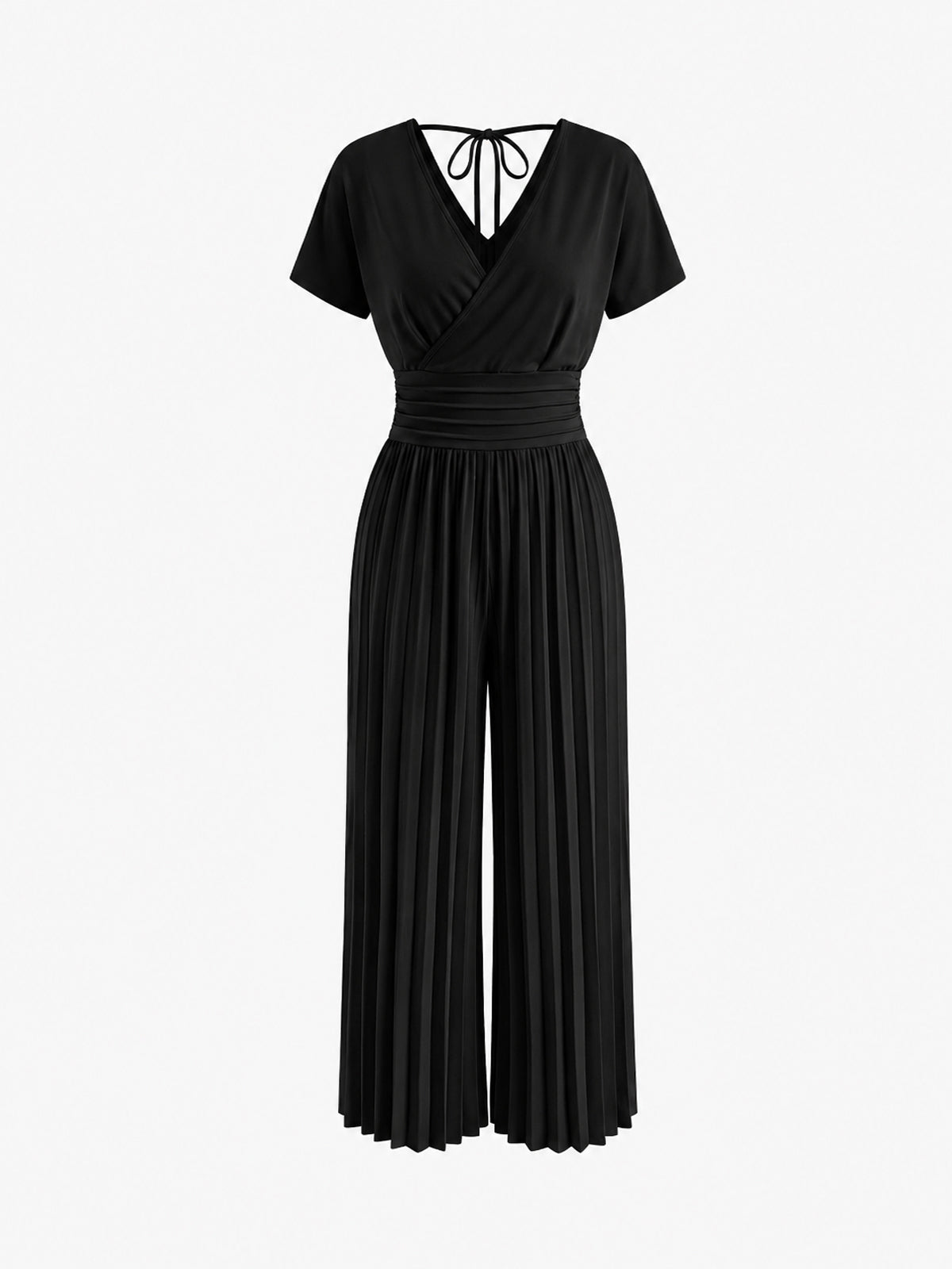Beige Wrap Front Wide Leg Jumpsuit