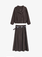 Cropped Jacket & Belted Midi Skirt Set
