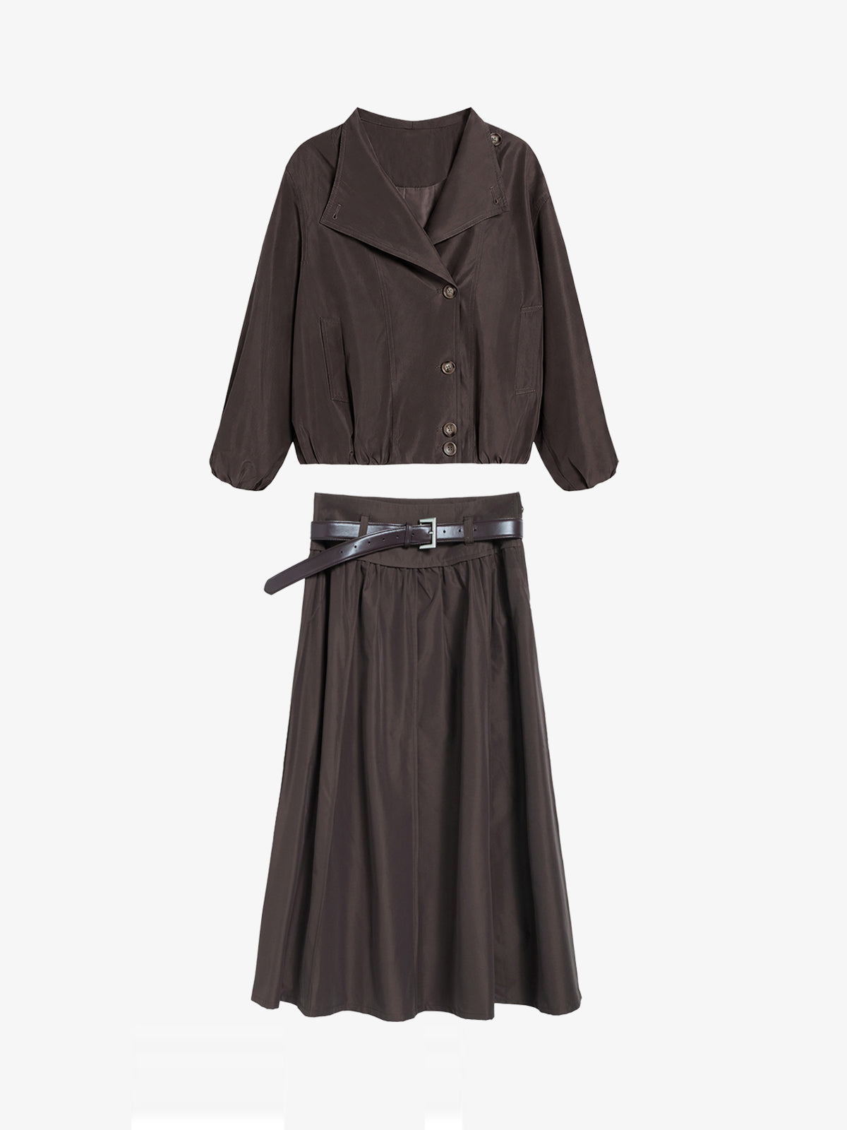 Cropped Jacket & Belted Midi Skirt Set