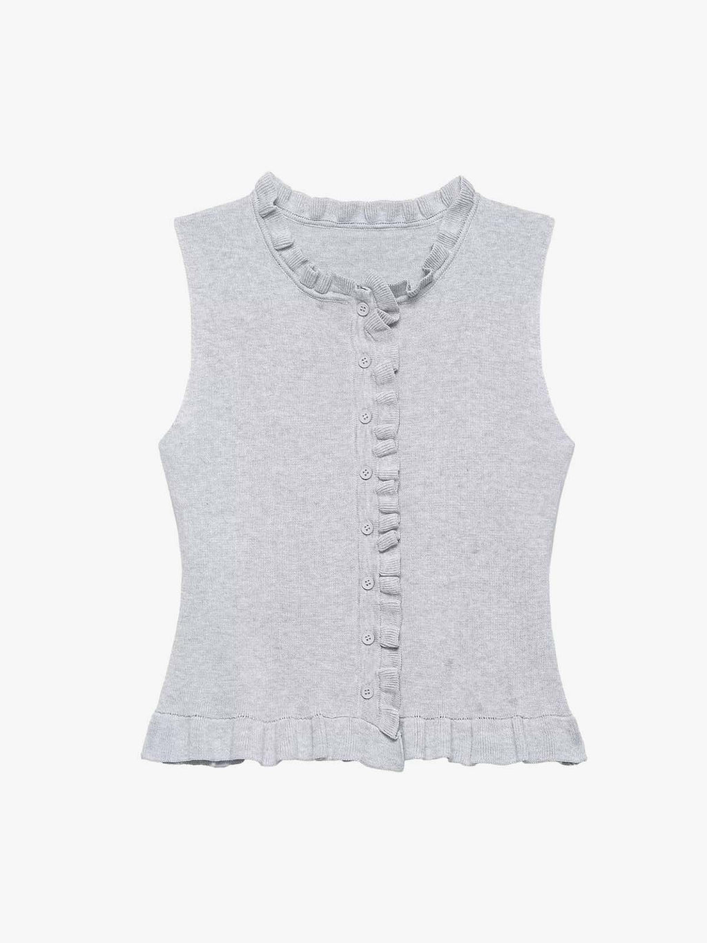 Grey Ruffle Hem High Neck Knit Top