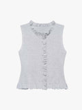 Grey Ruffle Hem High Neck Knit Top