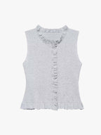 Grey Ruffle Hem High Neck Knit Top