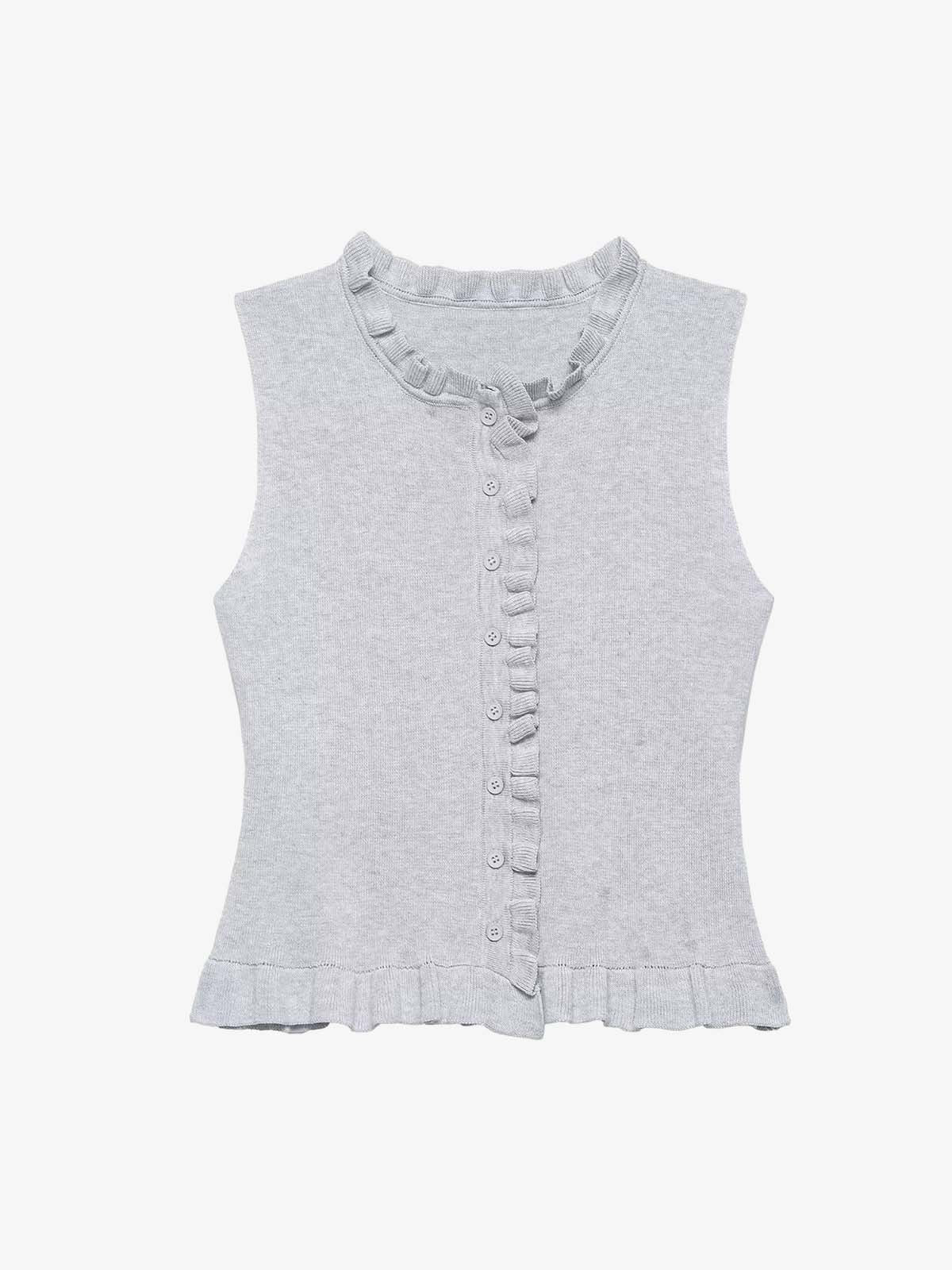 Grey Ruffle Hem High Neck Knit Top