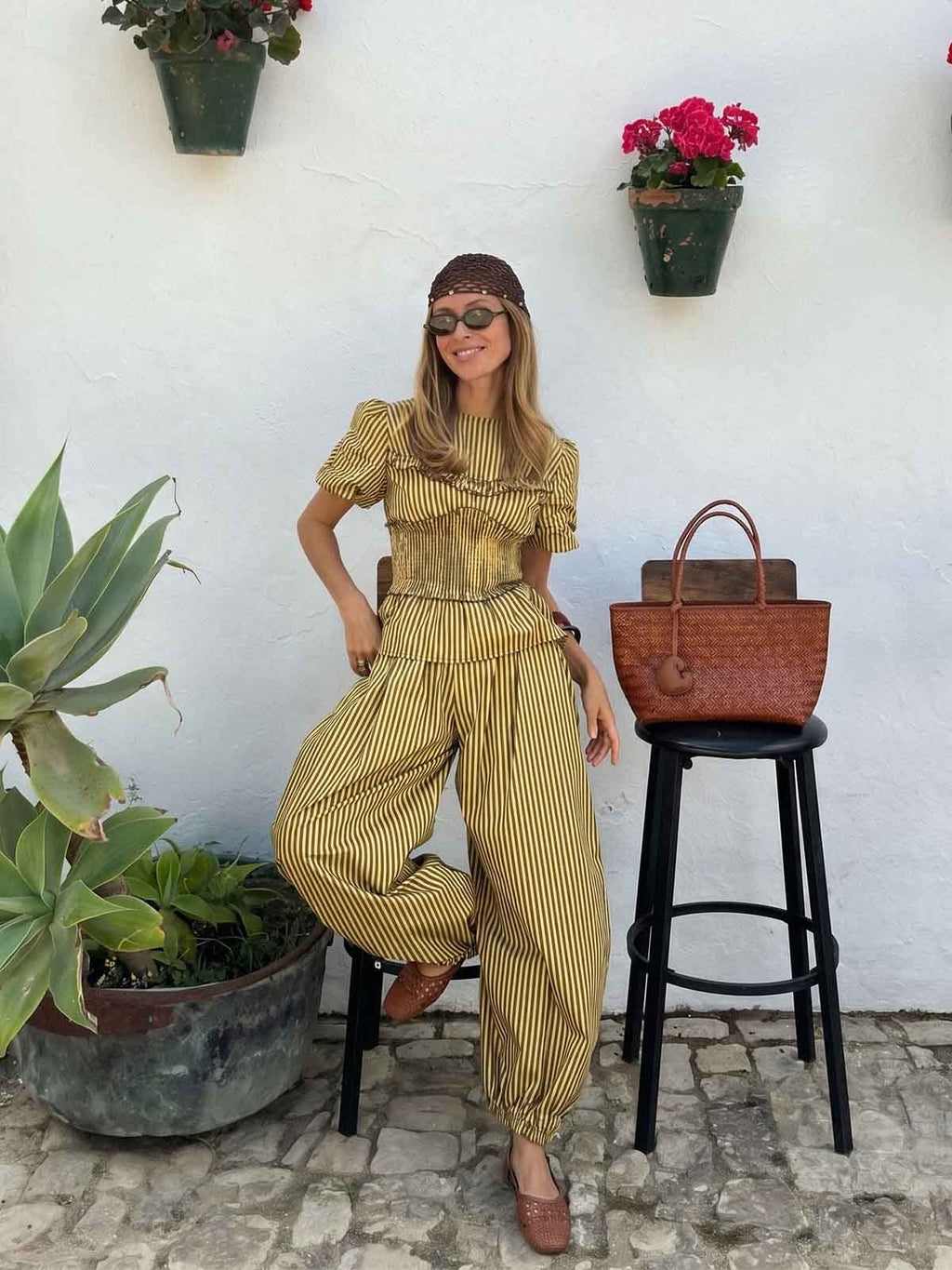 Striped Ruffle Top Wide Leg Set