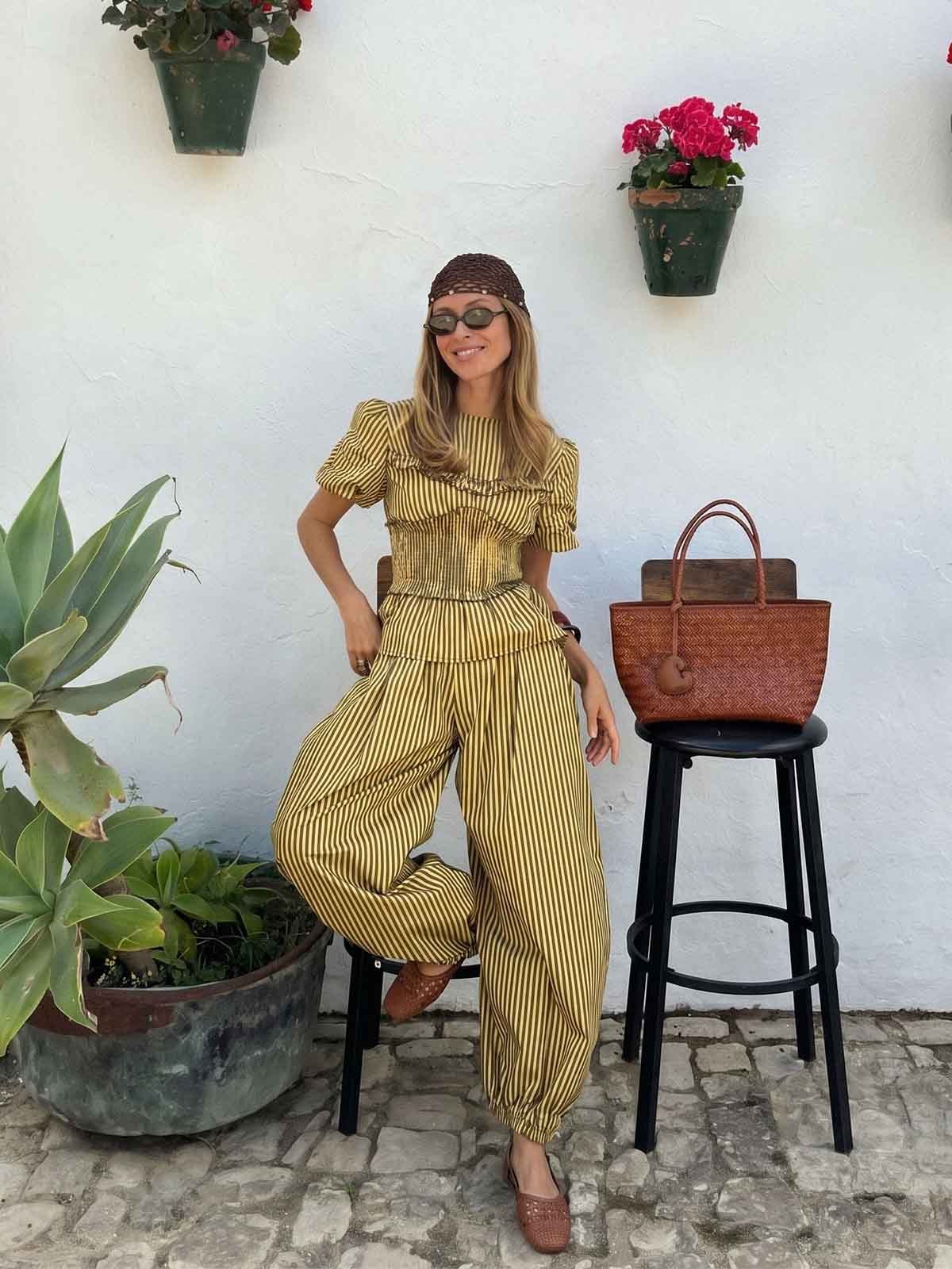 Striped Ruffle Top Wide Leg Set