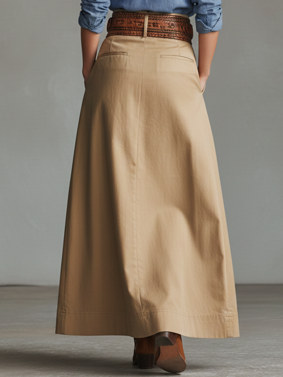 Cotton Wide-Leg Pleated Trousers for Women - Comfortable, High-Waisted, Long Pants with Side Pockets and Belted Design