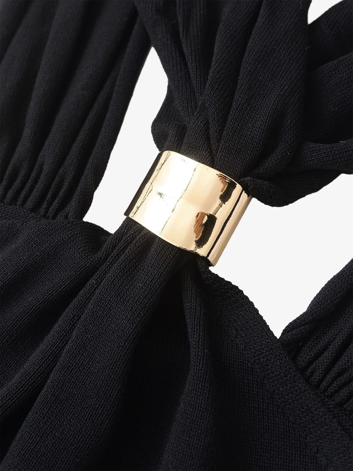 Black Halter Neck Buckle Midi Dress