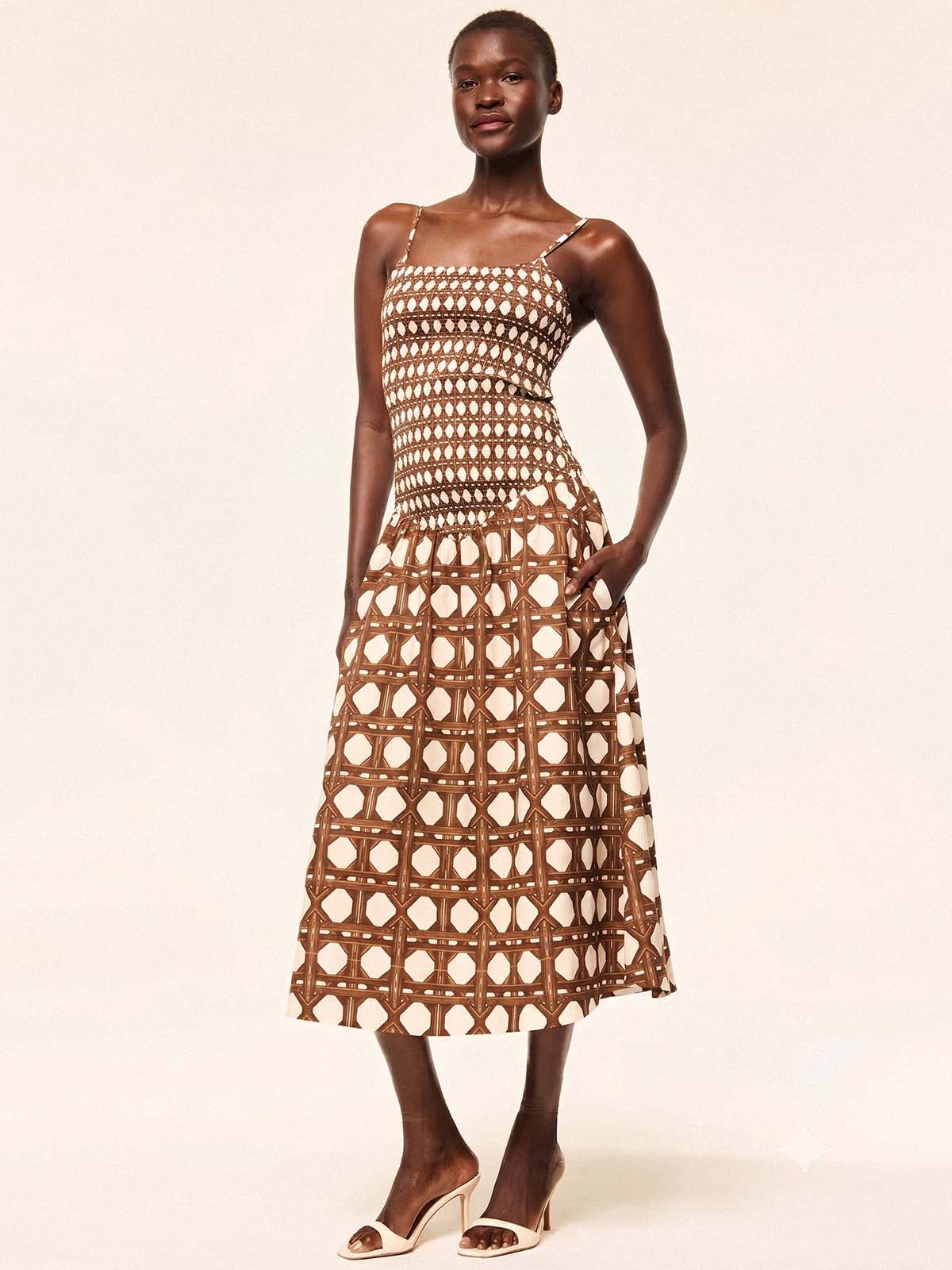 Geometric Print Pleated Dress
