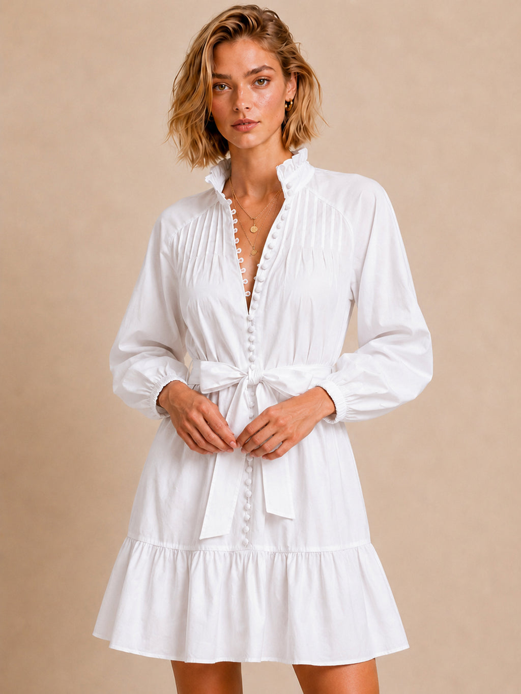 Ruffle Collar Tie Waist Mini Dress