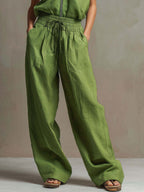 Ensemble débardeur zippé et pantalon large en lin