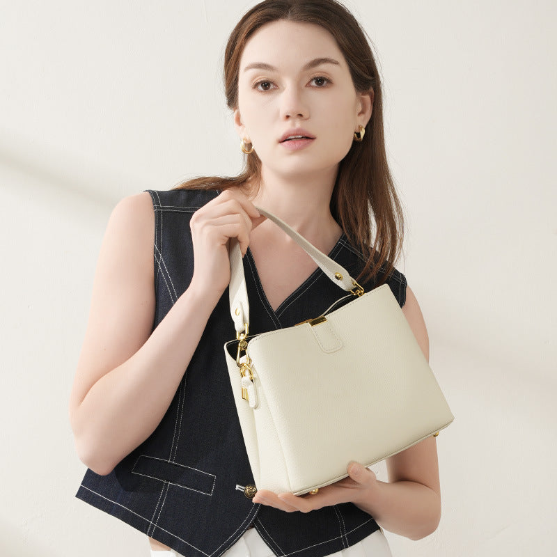 Cowhide Leather Bucket Bag
