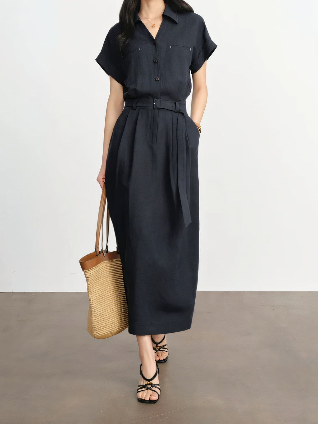 Utility Lyocell Shirt Midi Dress