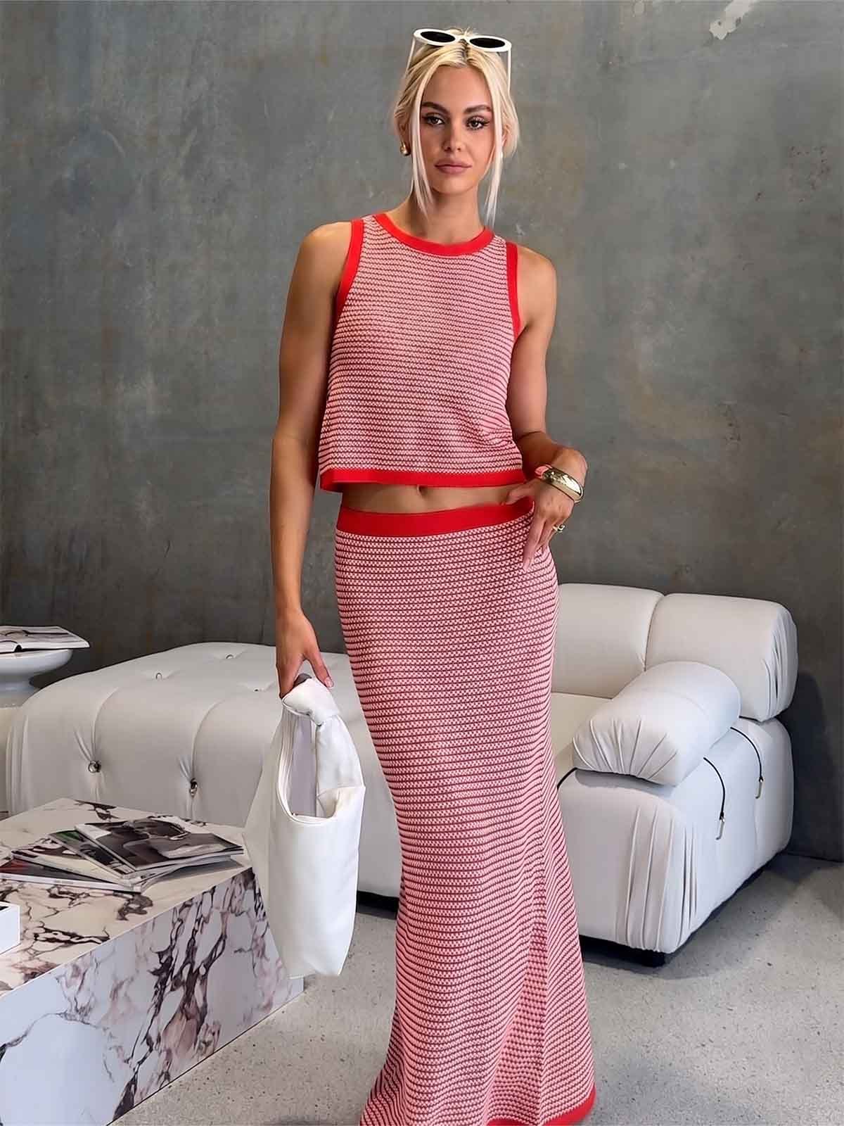 Knitted Two Piece Maxi Skirt Set