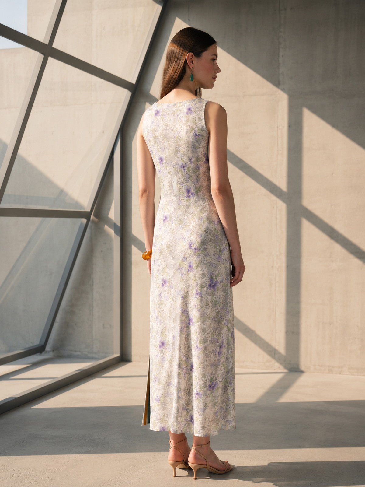 Silk Pastel Floral Draped Maxi Dress