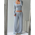 Striped Crop Top Wide Leg Pants Set