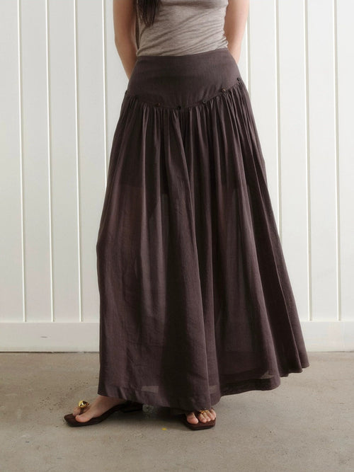 Button-Trim Gathered Midi Skort