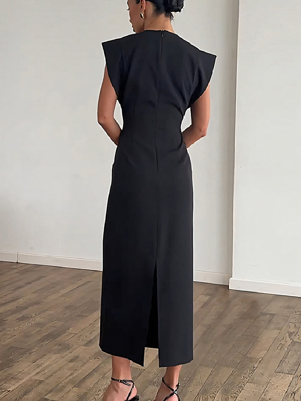 Metal Button Cut Out Midi Dress