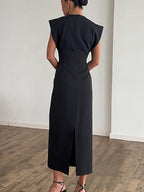 Metal Button Cut Out Midi Dress