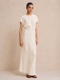 Ruched Waist Textured Linen Dress