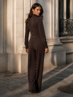 Wrap-Front High Neck Wide-Leg Jumpsuit