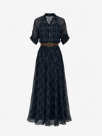 Lined Belted Plaid Shirt Maxi Dress(Two Piece)