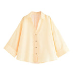 Wide-Sleeve Button-Front Relaxed Shirt