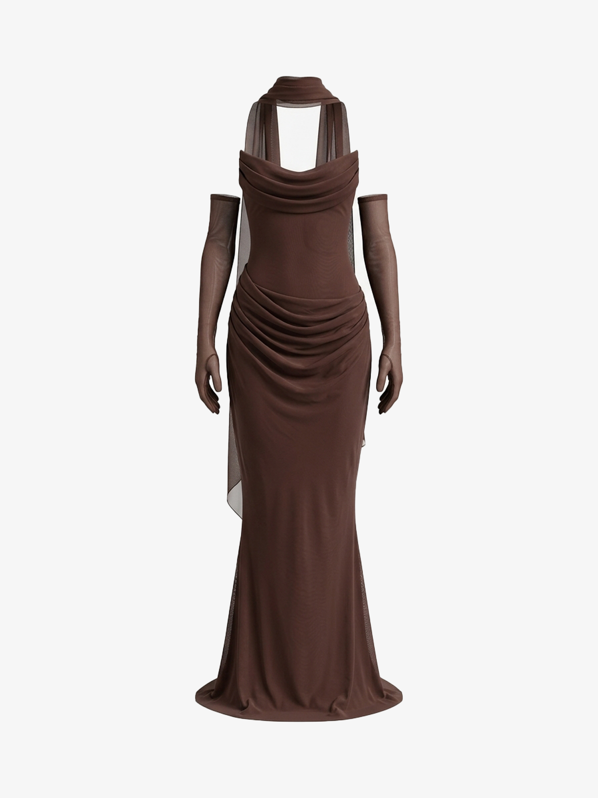Strapless Mesh Two-Piece Evening Maxi Dress