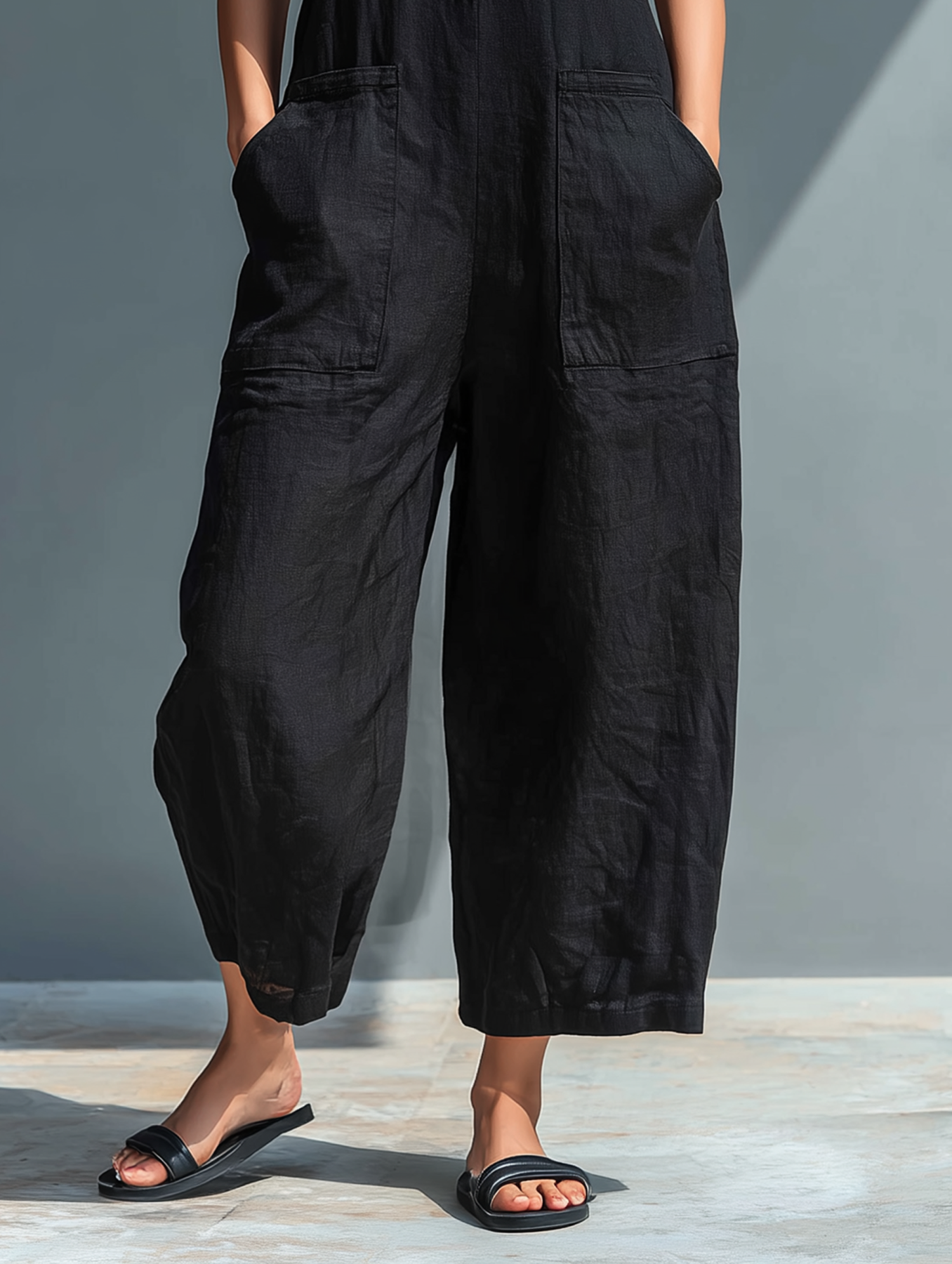 Linen Sleeveless Button Front Jumpsuit
