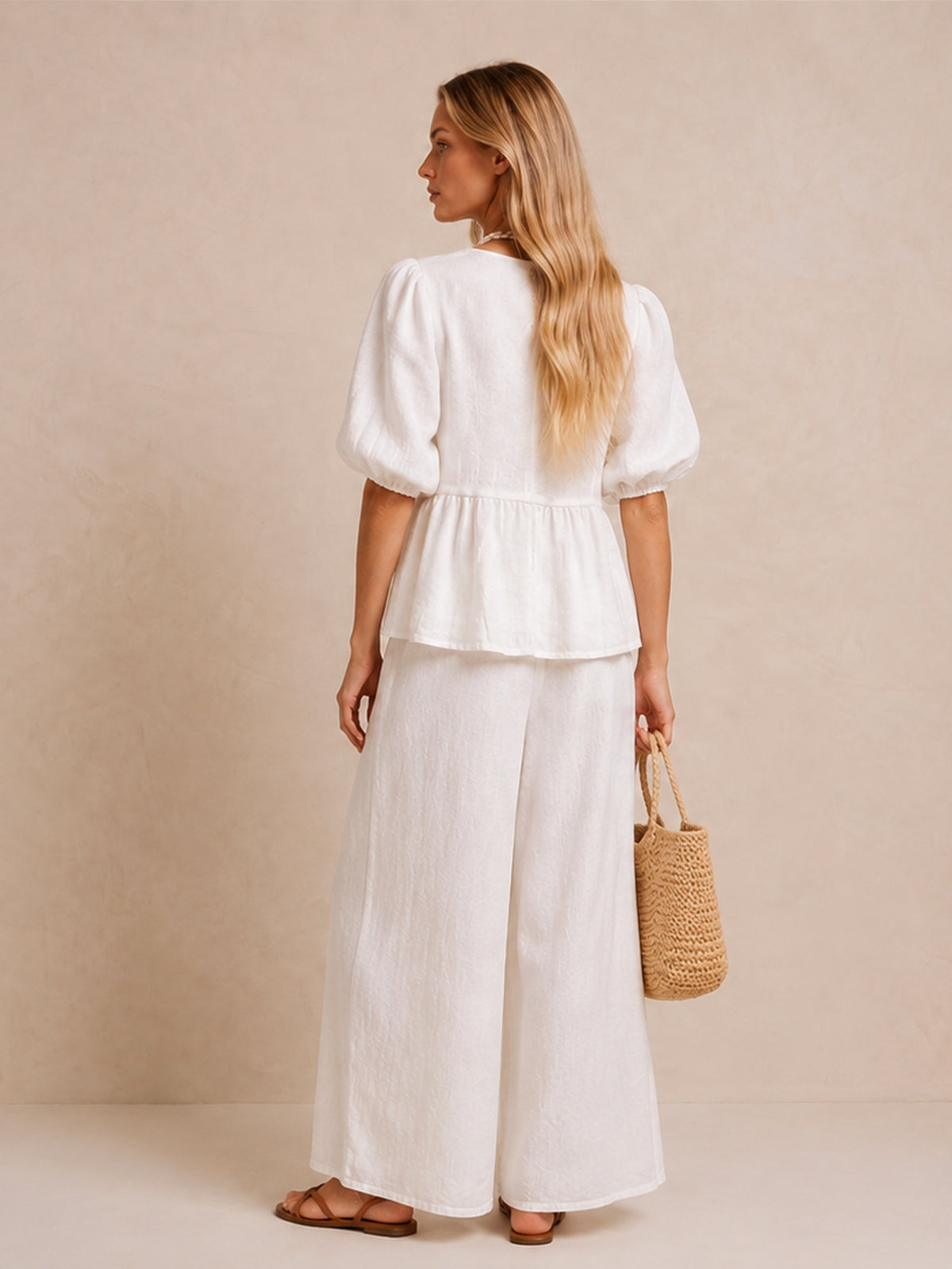 Puff Sleeve Tie Front Pants Set