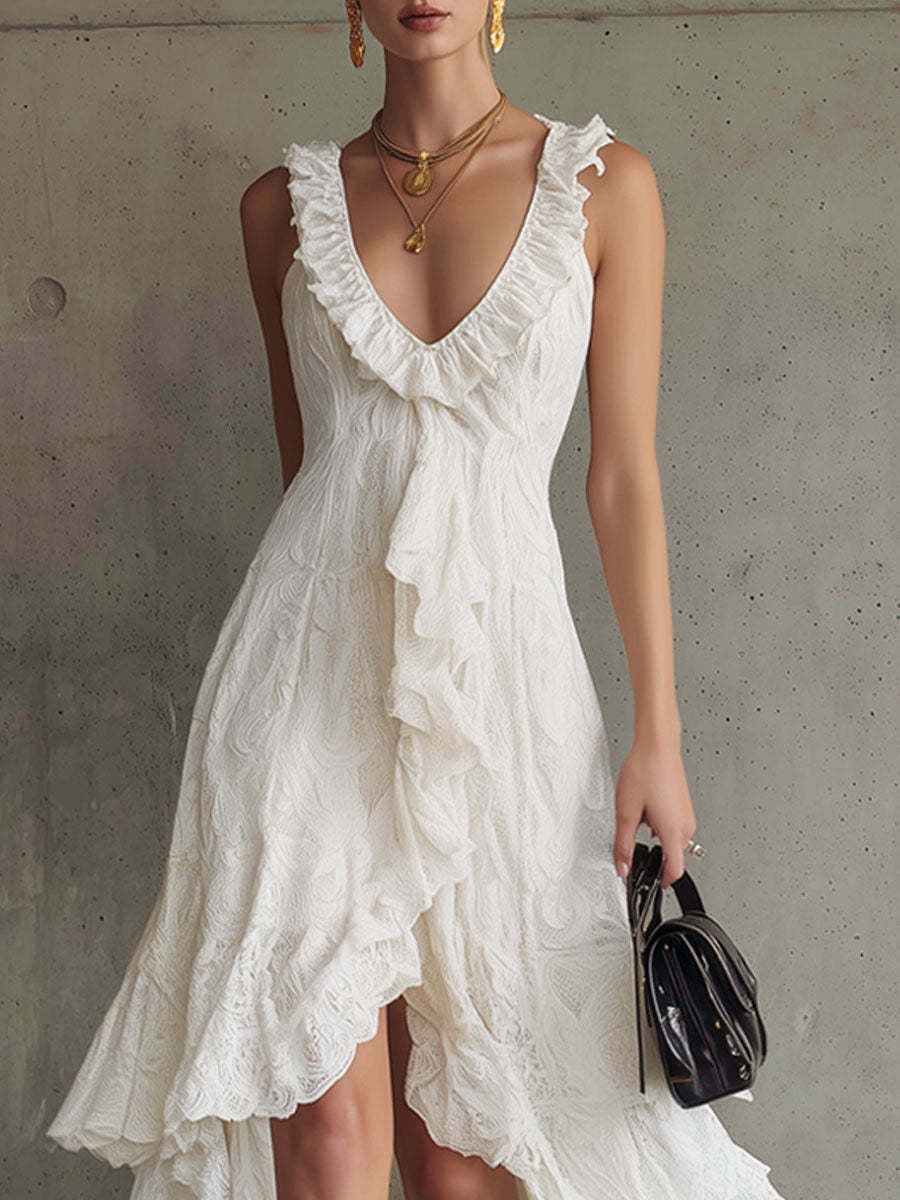 Ruffle Asymmetrical Sleeveless Midi Dress