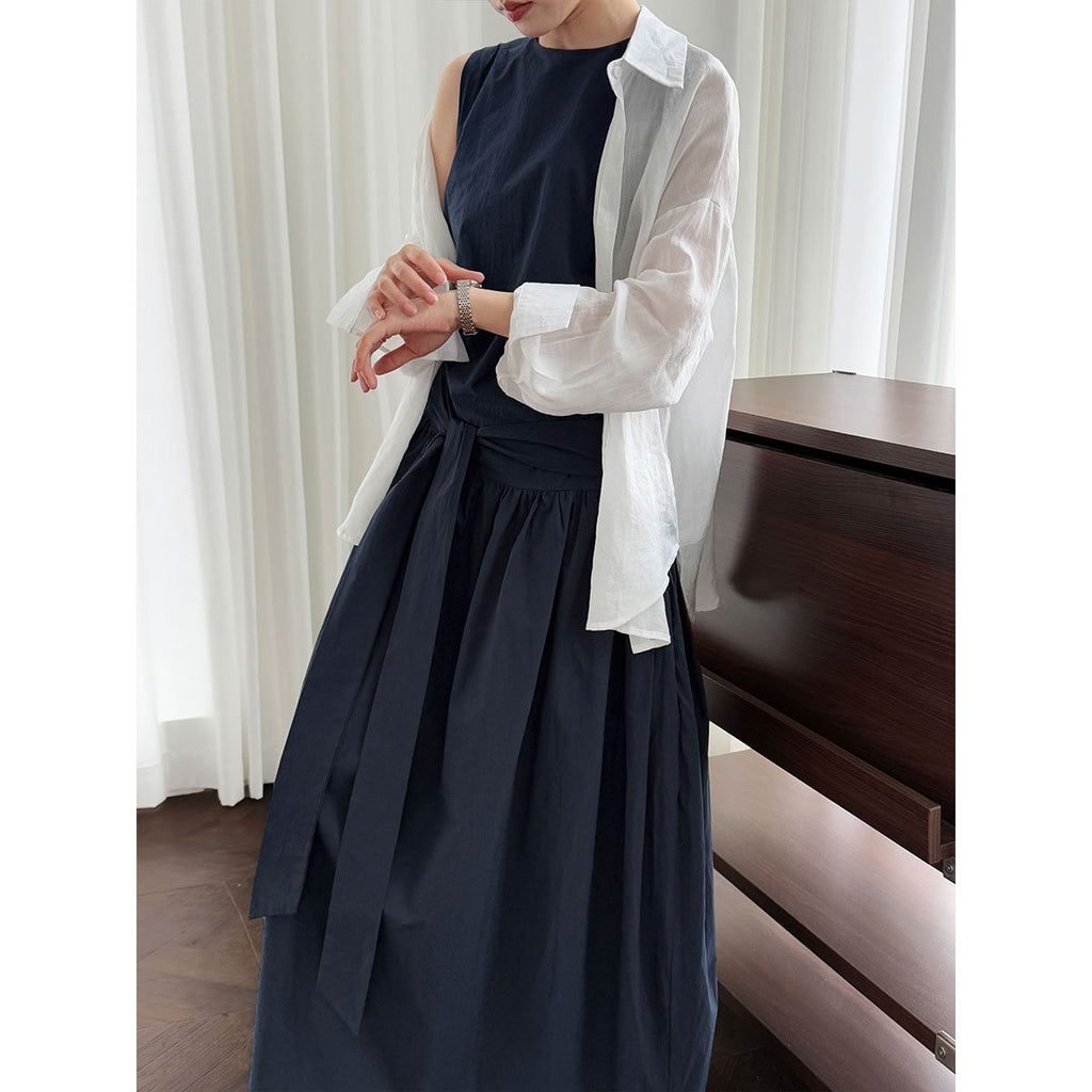 Sleeveless Tie Waist Maxi Dress