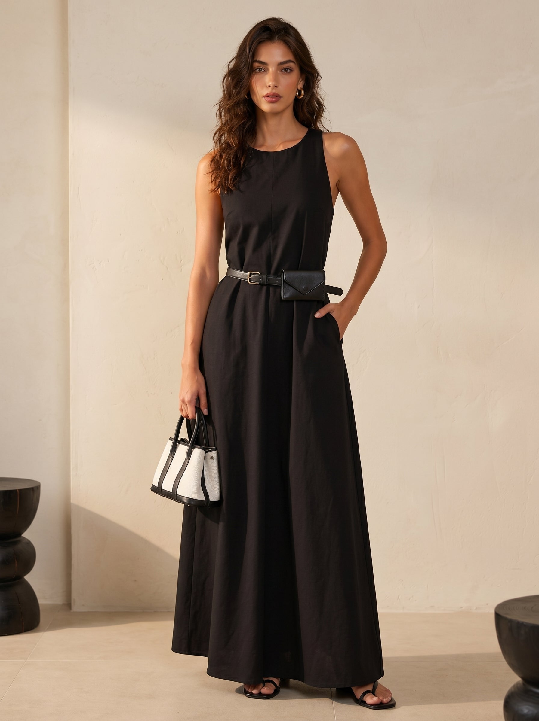 Backless Cross Strap A-Line Maxi Dress