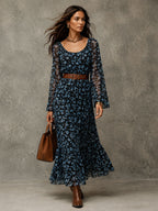 Geblümtes Maxikleid mit Gürtel