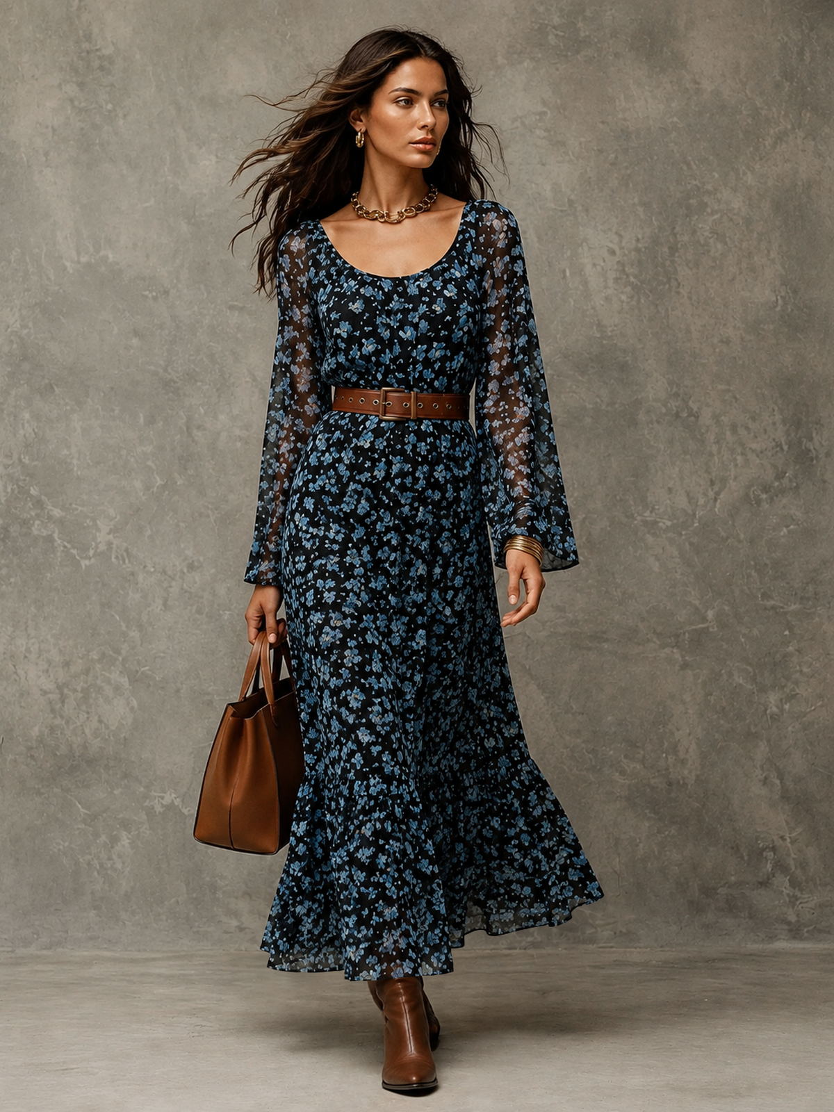 Belted Floral Maxi Dress