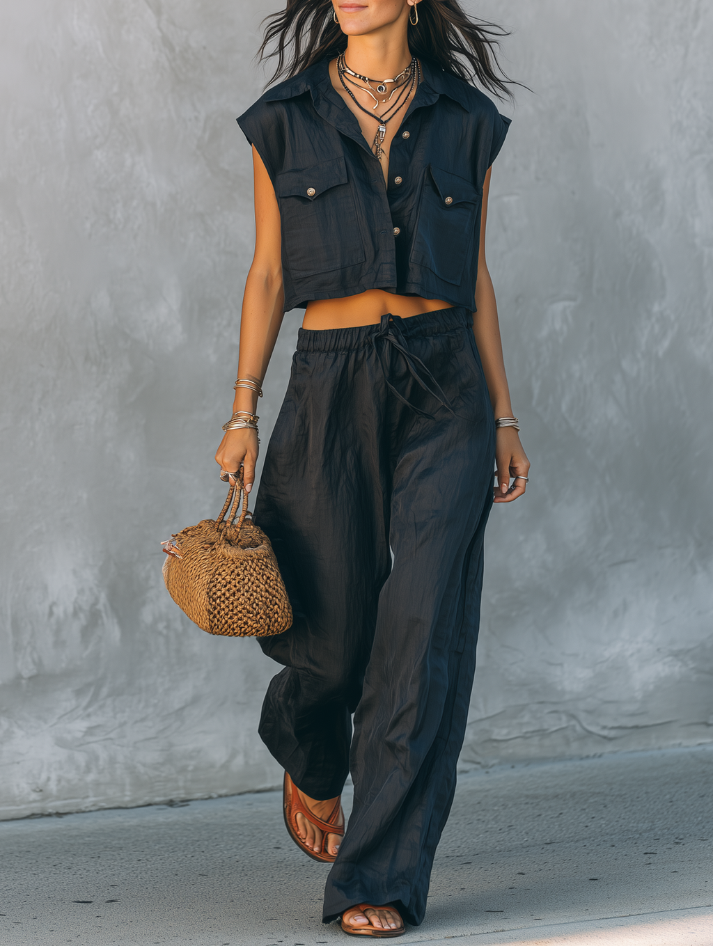Cotton Linen Sleeveless Cropped Shirt Top with Pockets for Women Summer Casual Loose Fit Boho Style