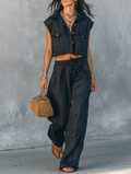 Cotton Linen Sleeveless Cropped Shirt Top with Pockets for Women Summer Casual Loose Fit Boho Style