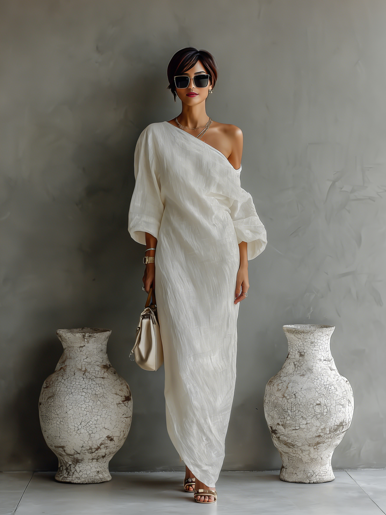 Linen One Shoulder Maxi Dress Elegant Draped Asymmetric Flowy Long Summer Dress for Women
