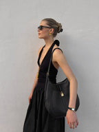 Ruched Halter-Neck Full-Skirt Maxi Dress