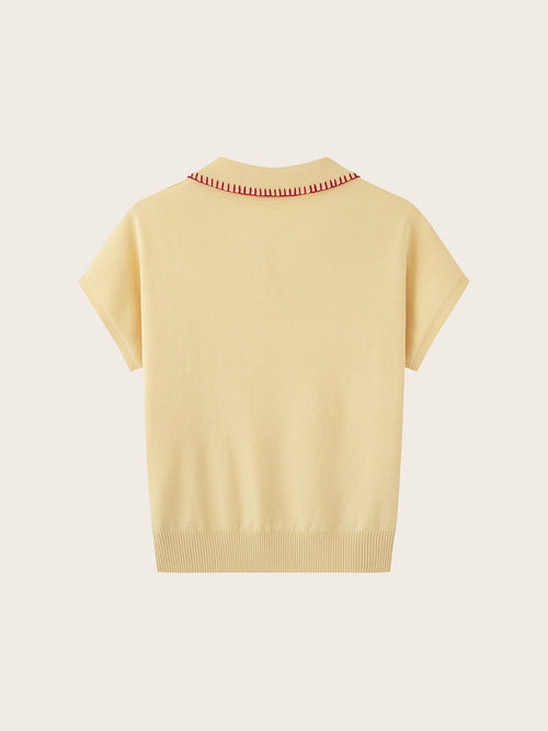 Contrast Stitch Knit Polo Top