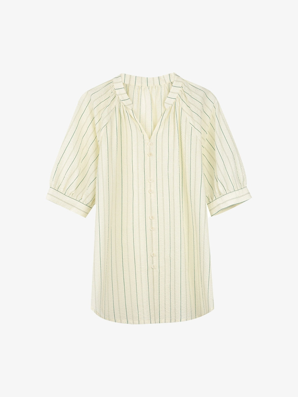 Stripe Band-Collar Blouse