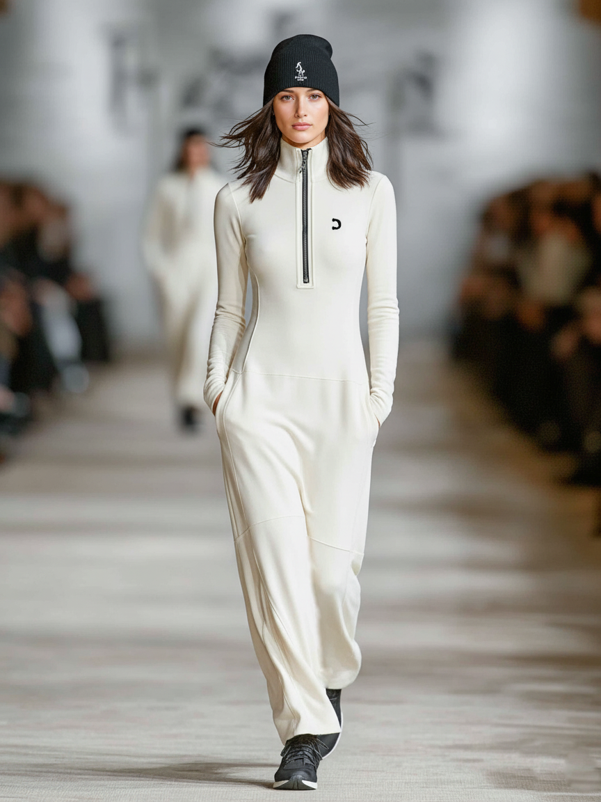 Organic Cotton Stretch Jumpsuit with Half-Zip Neckline and Wide Leg Design