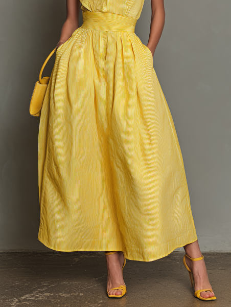 Striped Cotton Halter Midi Dress