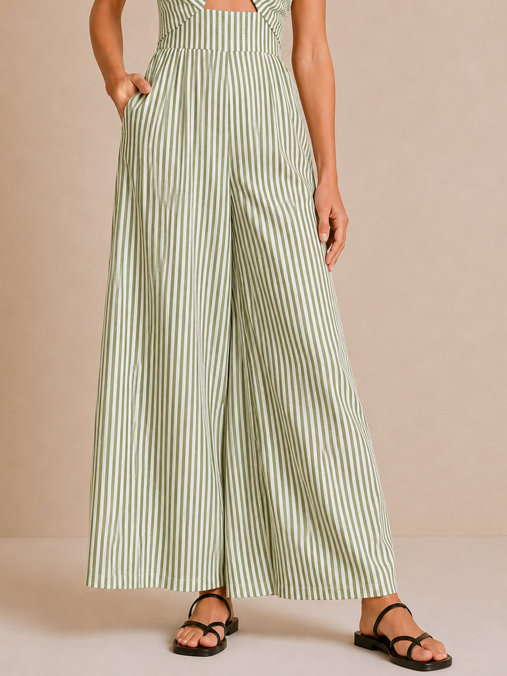 Striped Twisted Cutout Wide Jumpsuit